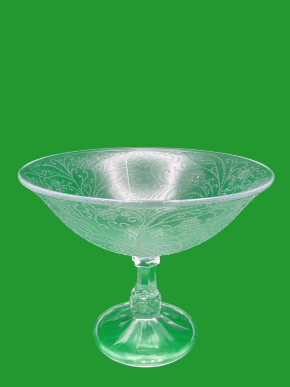 VTG Zabkowice Cashmere Pressed Glass Footed Fruit Bowl Floral Motif Pedestal - Picture 3 of 7